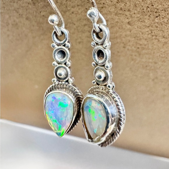 Natural Opal Handmade Sterling Silver Earrings (1.25”) - Picture 8 of 8